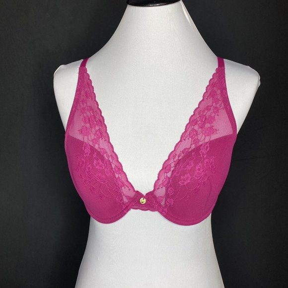 Natori Flowers Bra 30DD Magenta Pink Cherry Blossom Convertible Contour Padded - Picture 2 of 14